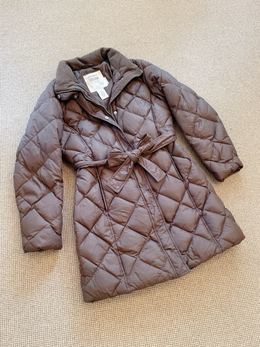 Eddie Bauer Women’s Goose Down Belted Puffer Coat Brown 700 Fill Size Large